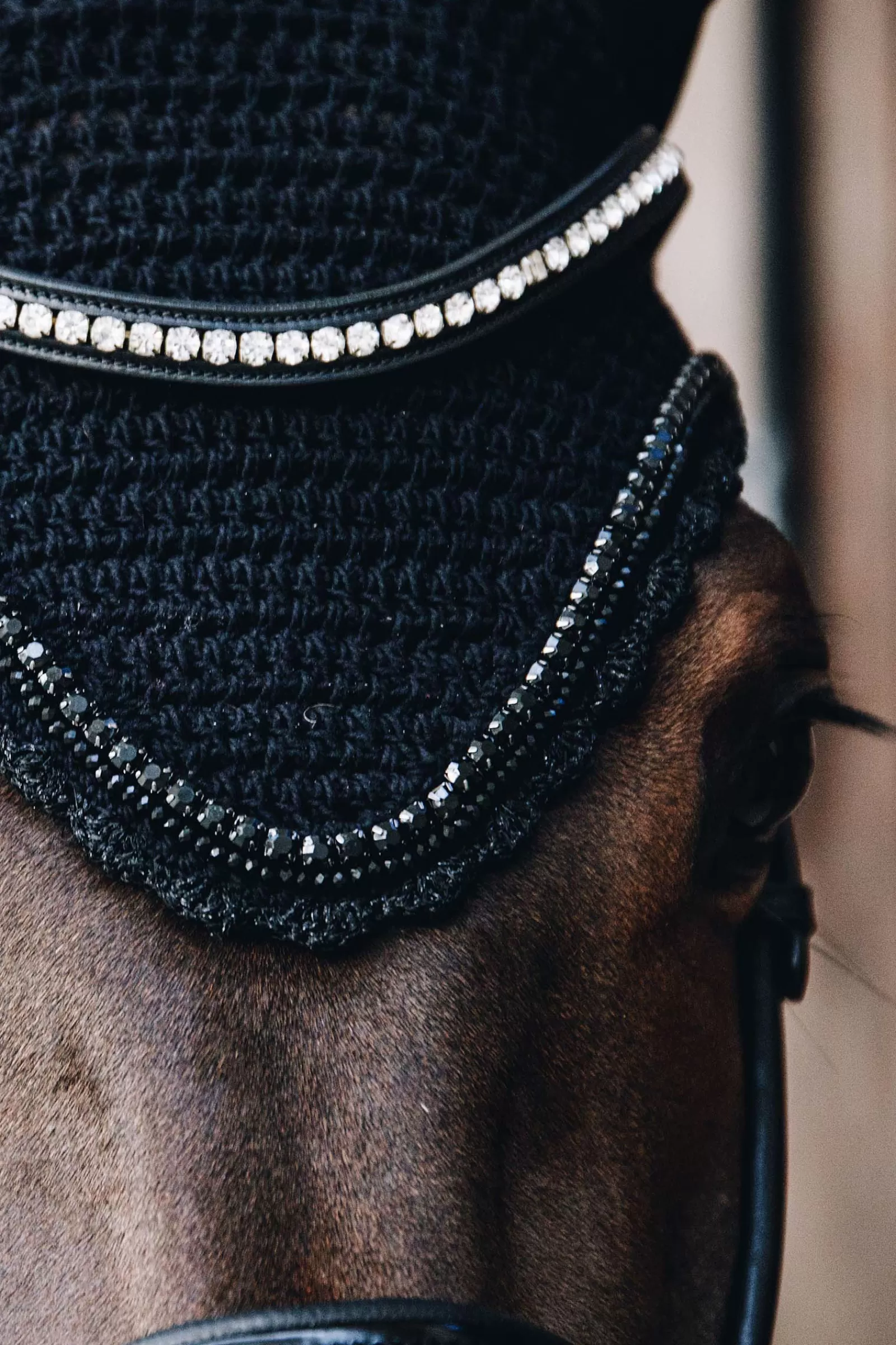 Clearance Bonnet Anti-Mouche Long Stone & Pearl Soundless Horsewear Bonnet Cheval