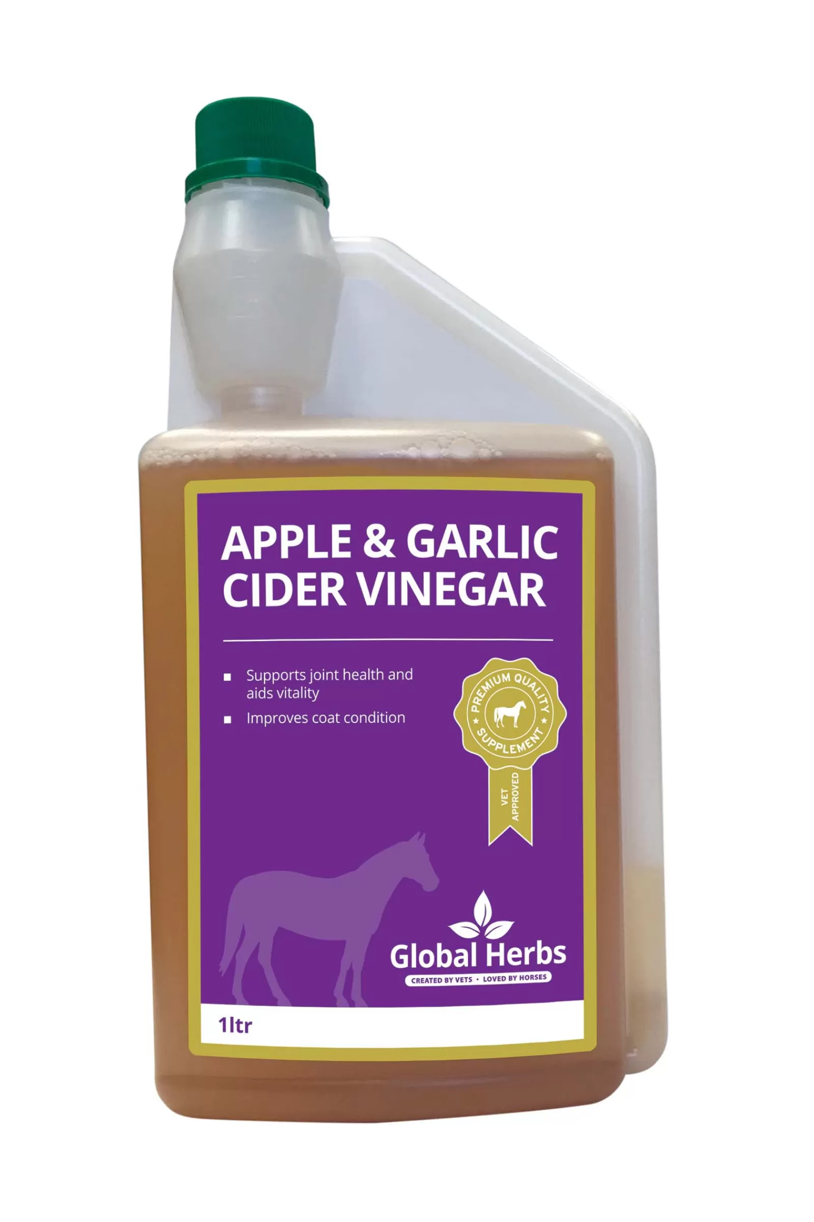 Shop Complement Alimentaire De Soin Pour Equins¨Vinaigre De Cidre De Pomme + Ail Global Herbs Apple & Garlic Cider Vinegar, 1 L Compléments Alimentaires