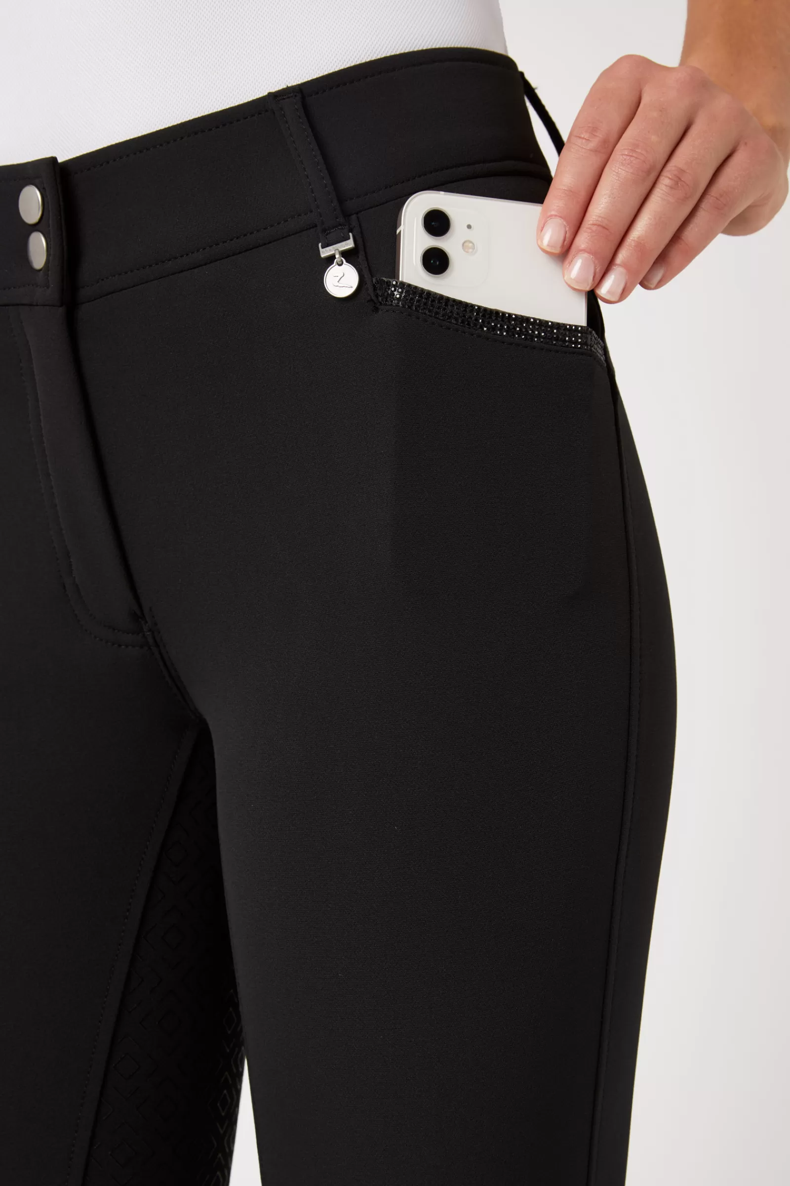 horze Pantalon D'équitation Taille Haute Cristaux Poche Silicone Fond Integral Femme< Pantalons D'équitation Fond Integral