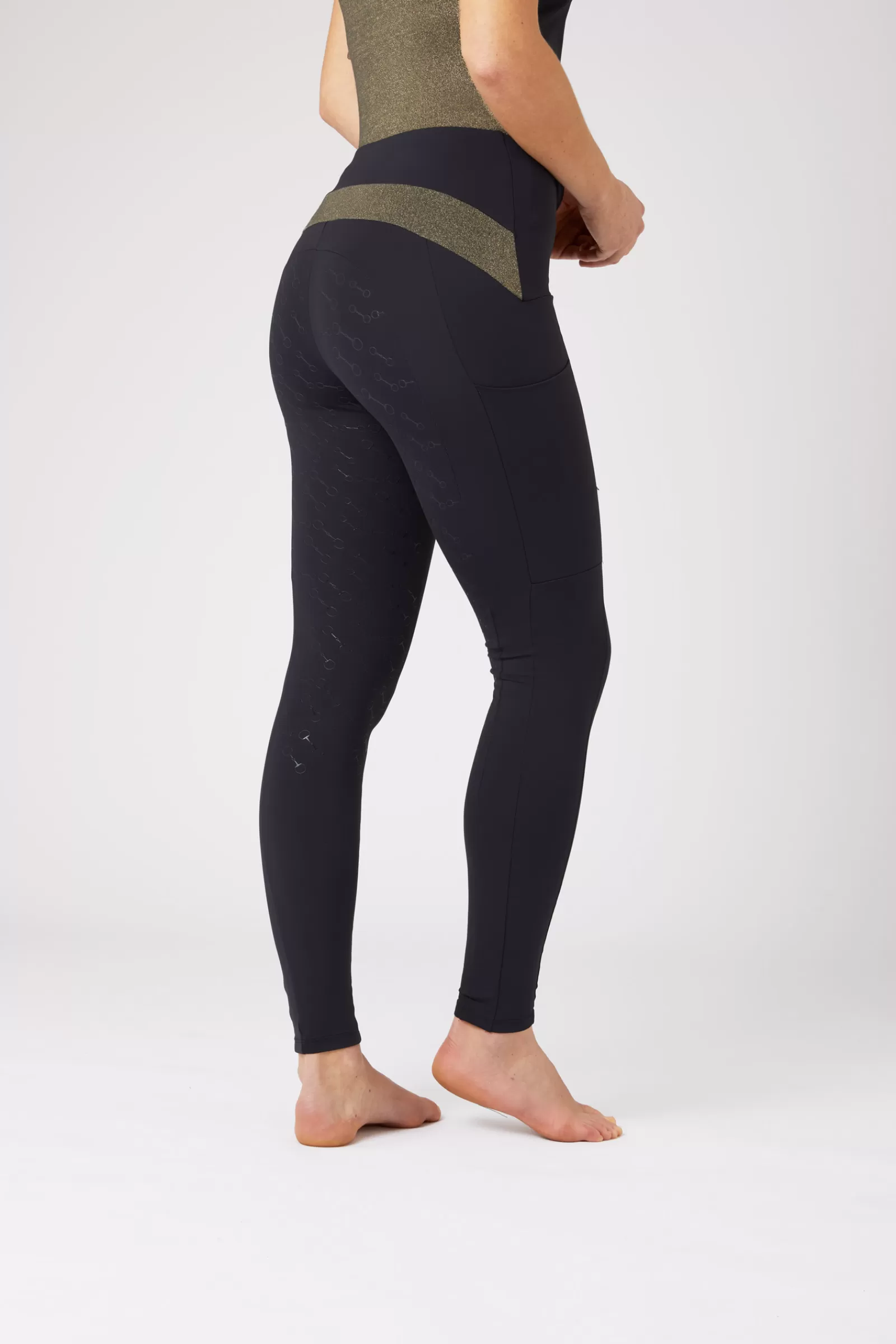 horze Leggings D'équitation Fond Integral Silicone Sagira, Femme Avec Deco Or< Leggings D'équitation