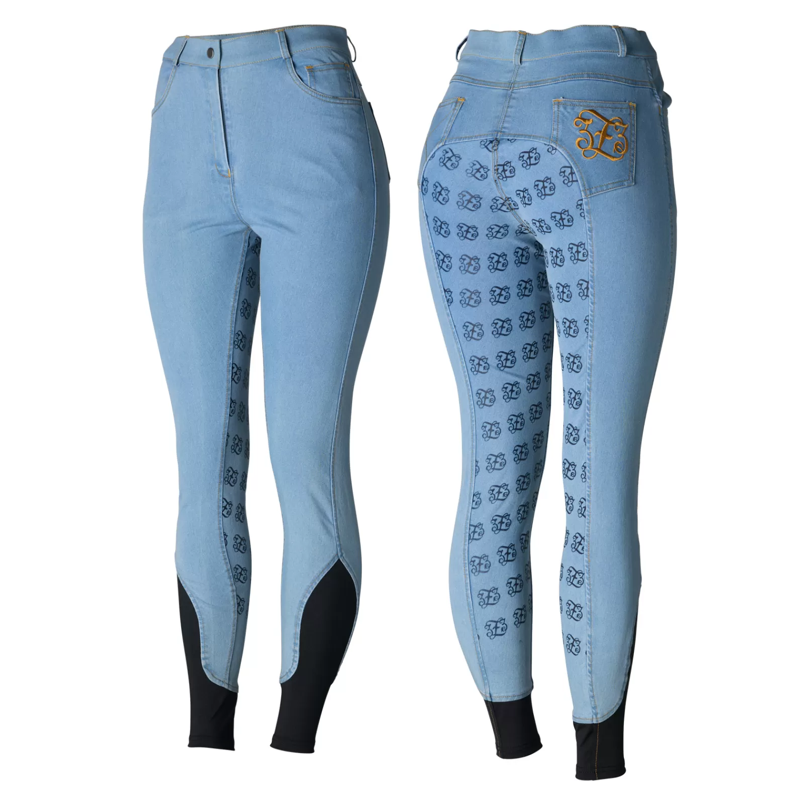horze Pantalon D'équitation En Jean Taille Haute Fond Integral Silicone, Femme< Pantalons D'équitation Fond Integral