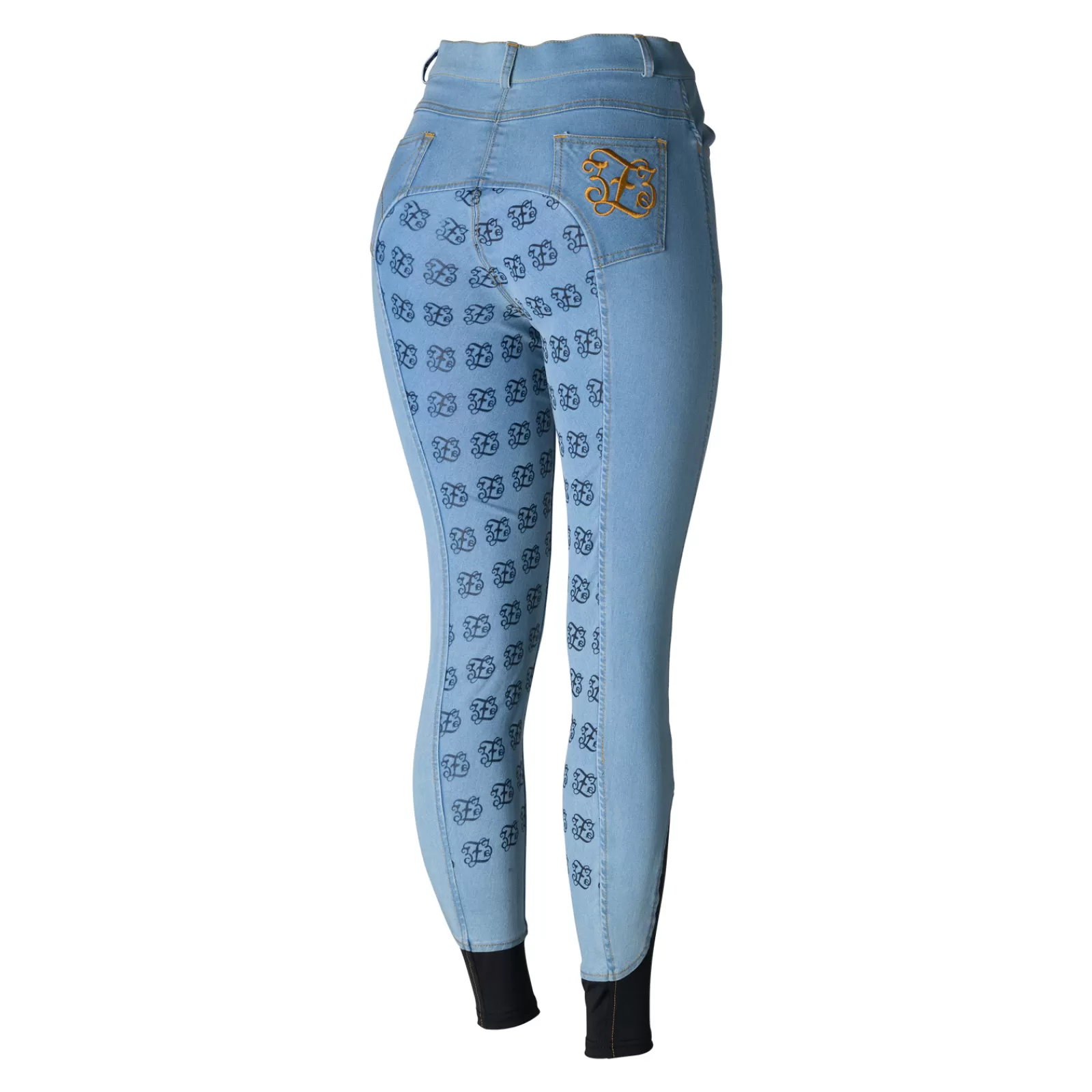 horze Pantalon D'équitation En Jean Taille Haute Fond Integral Silicone, Femme< Pantalons D'équitation Fond Integral