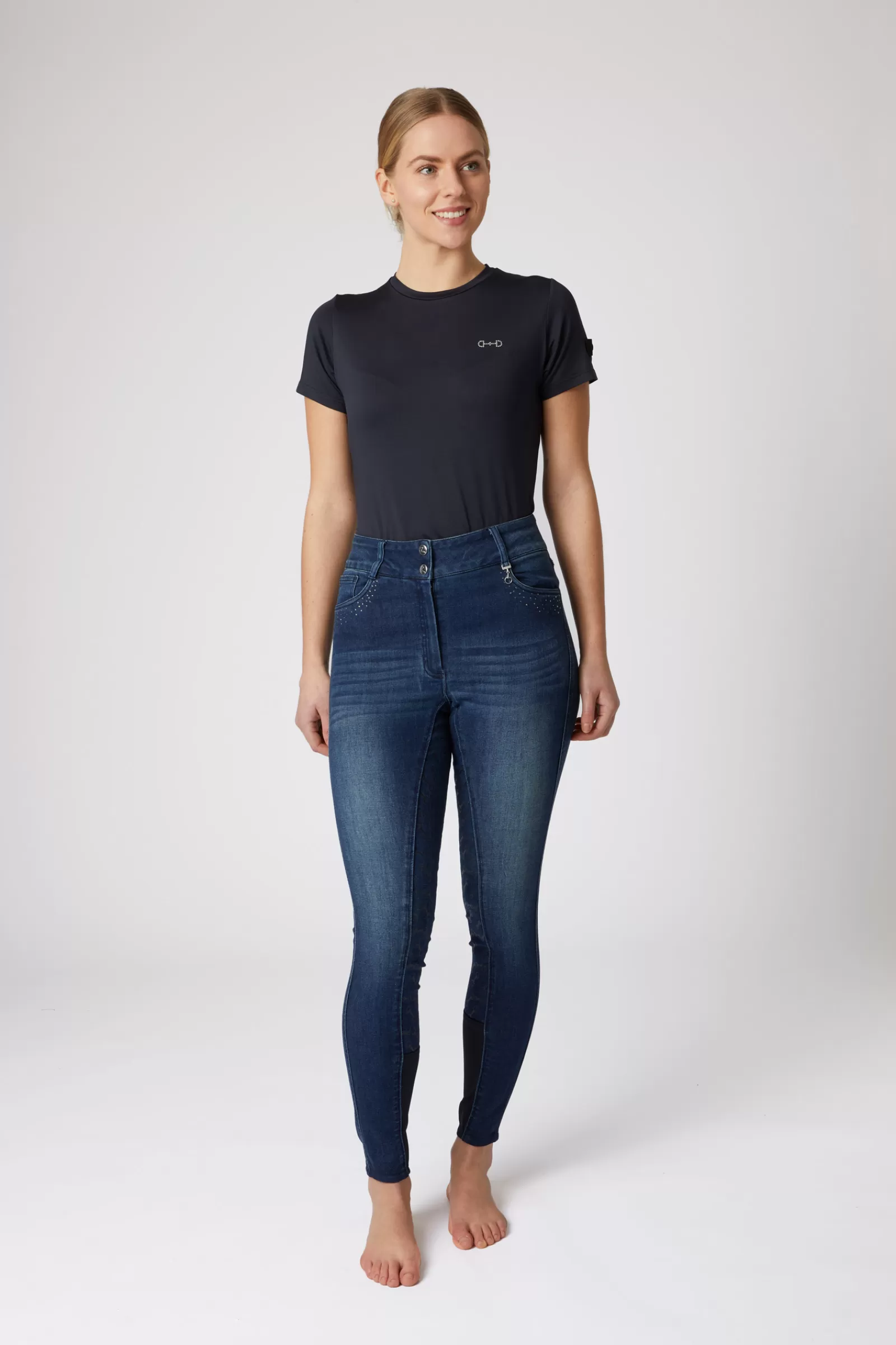 horze Pantalon D'équitation Fond Integral Silicone Kaia Jean Denim Avec Cristaux< Pantalons D'équitation Fond Integral