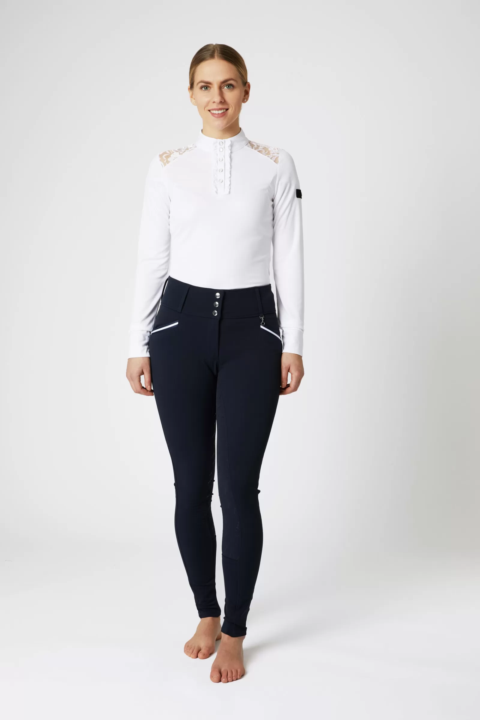 horze Pantalon D'équitation Taille Haute Fond Integral Silicone Della Avec Passepoil< Pantalons D'équitation Fond Integral