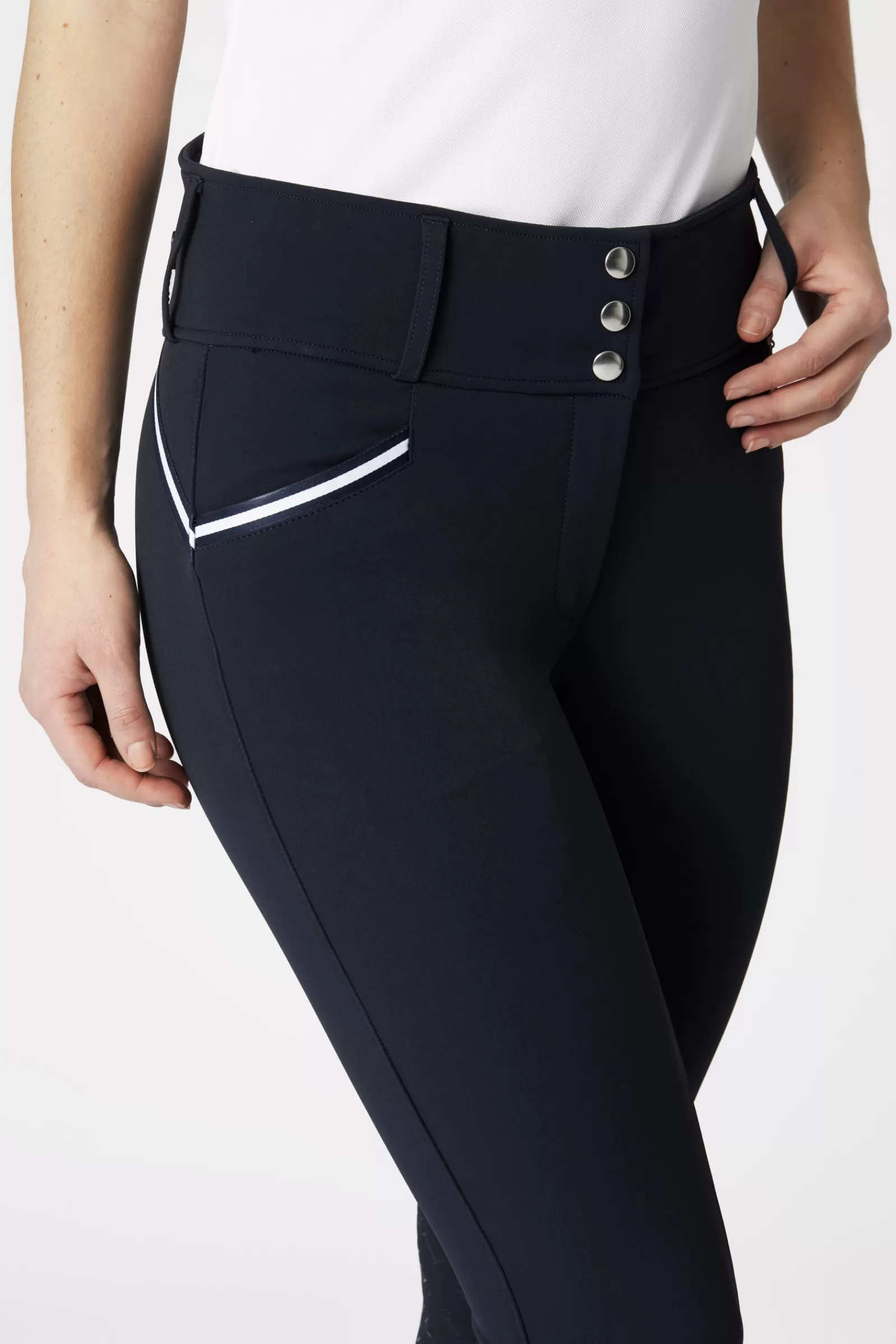 horze Pantalon D'équitation Taille Haute Fond Integral Silicone Della Avec Passepoil< Pantalons D'équitation Fond Integral