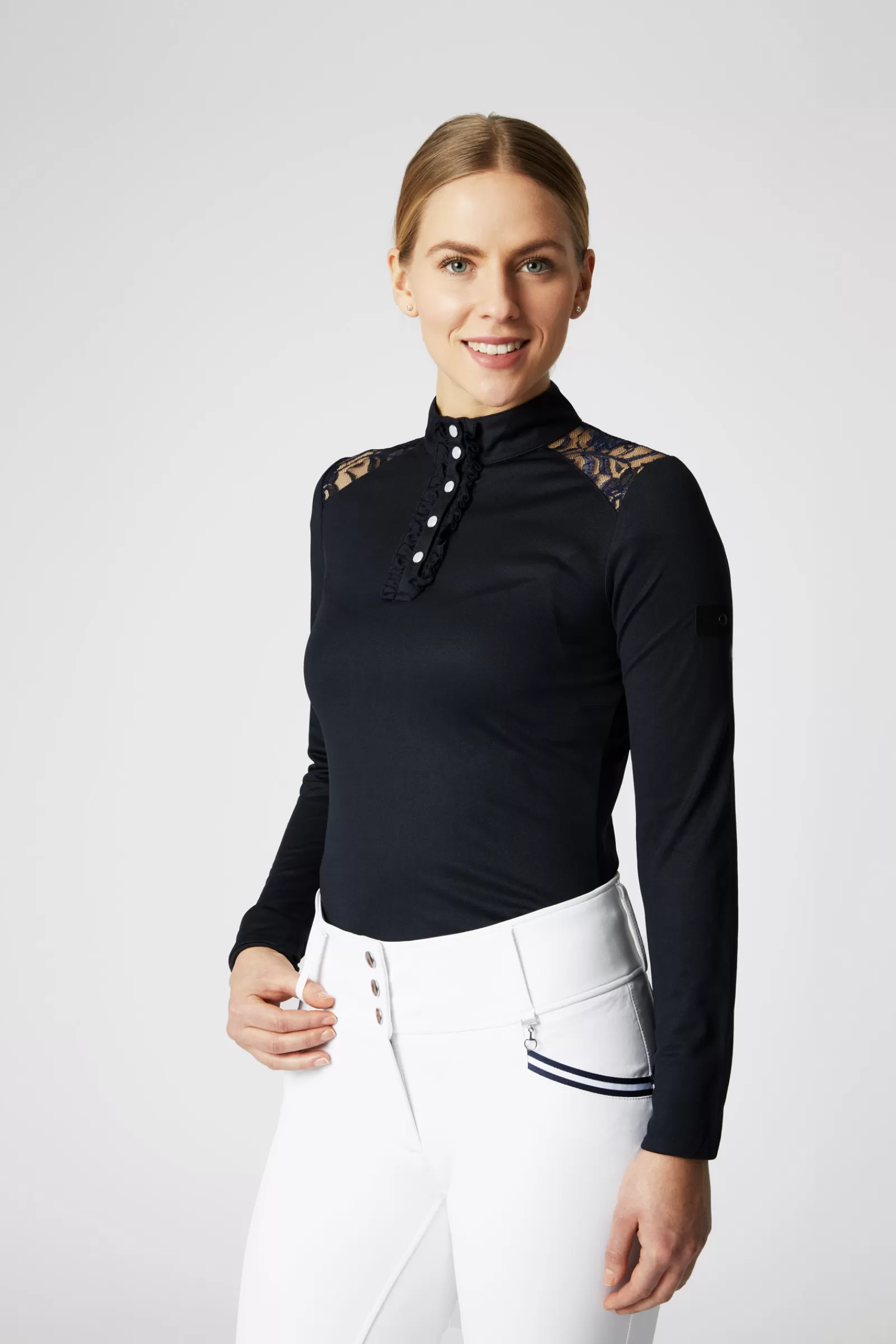 horze Polo De Concours Epaules Dentelle A Manches Longues Sianna, Femme< Tee Shirts & Polos