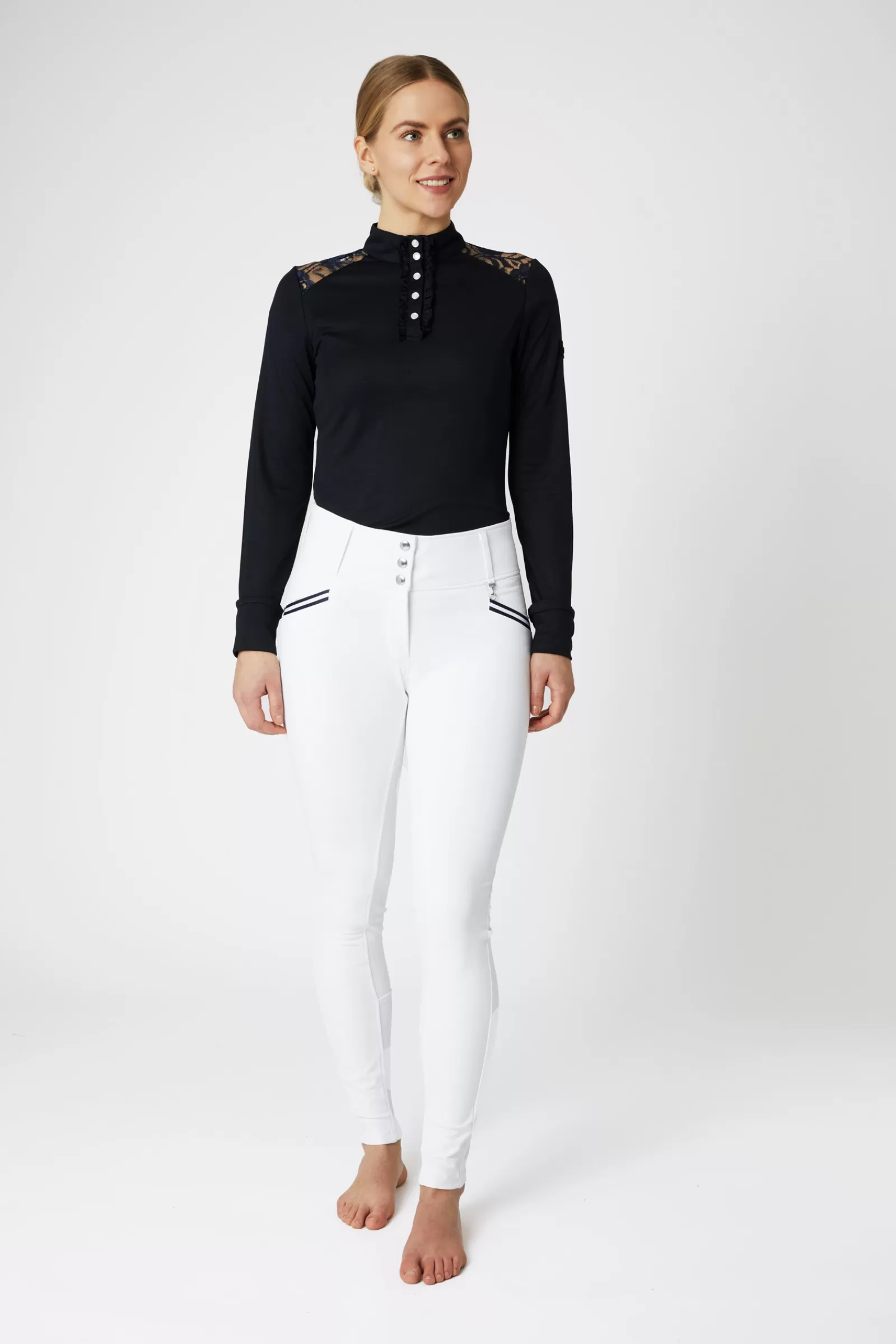 horze Polo De Concours Epaules Dentelle A Manches Longues Sianna, Femme< Tee Shirts & Polos