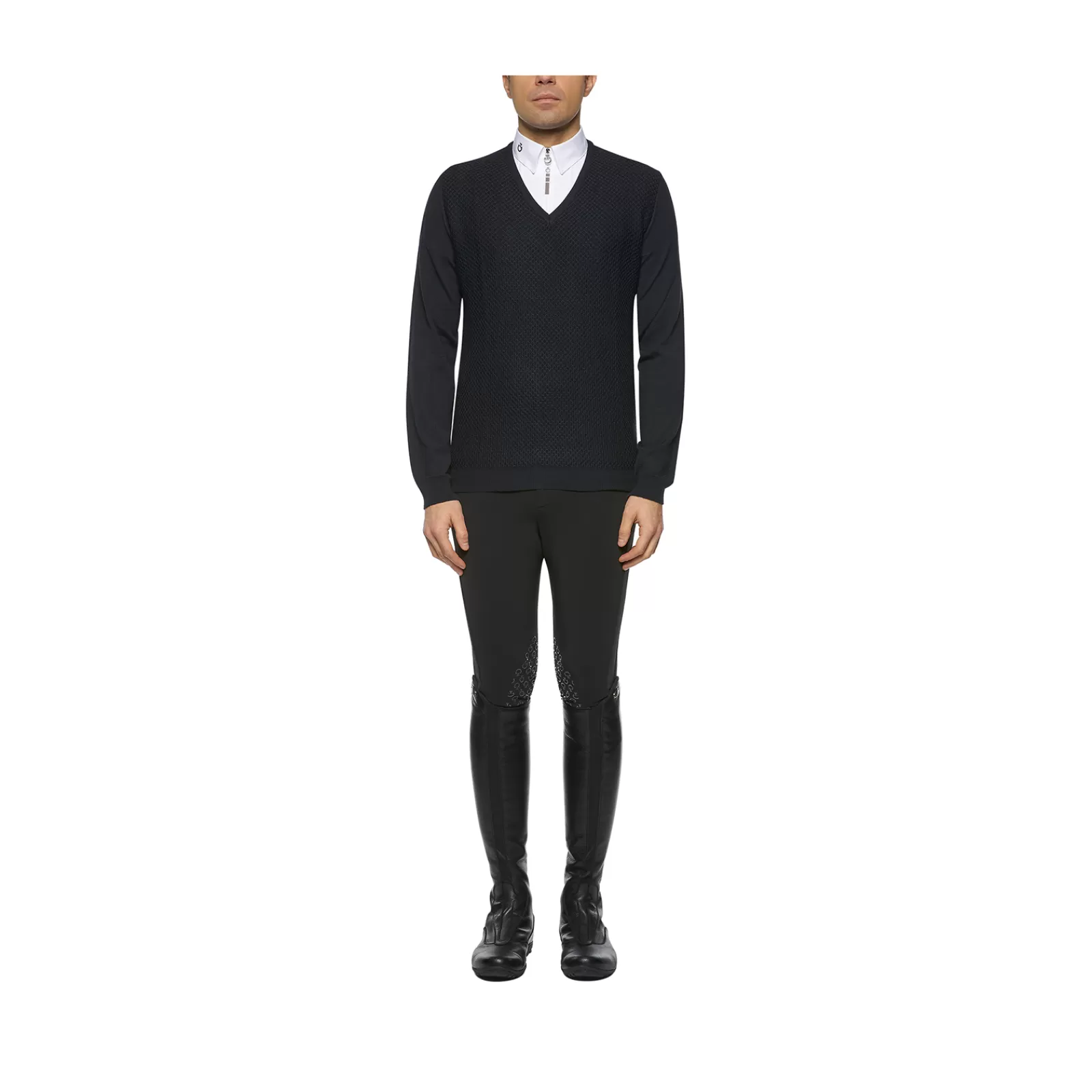 cavalleriatoscana Pull Laine Tricotee A Col En V Et Nid D'Abeille Cavalleria Toscana Pour Homme< Pulls & Sweat
