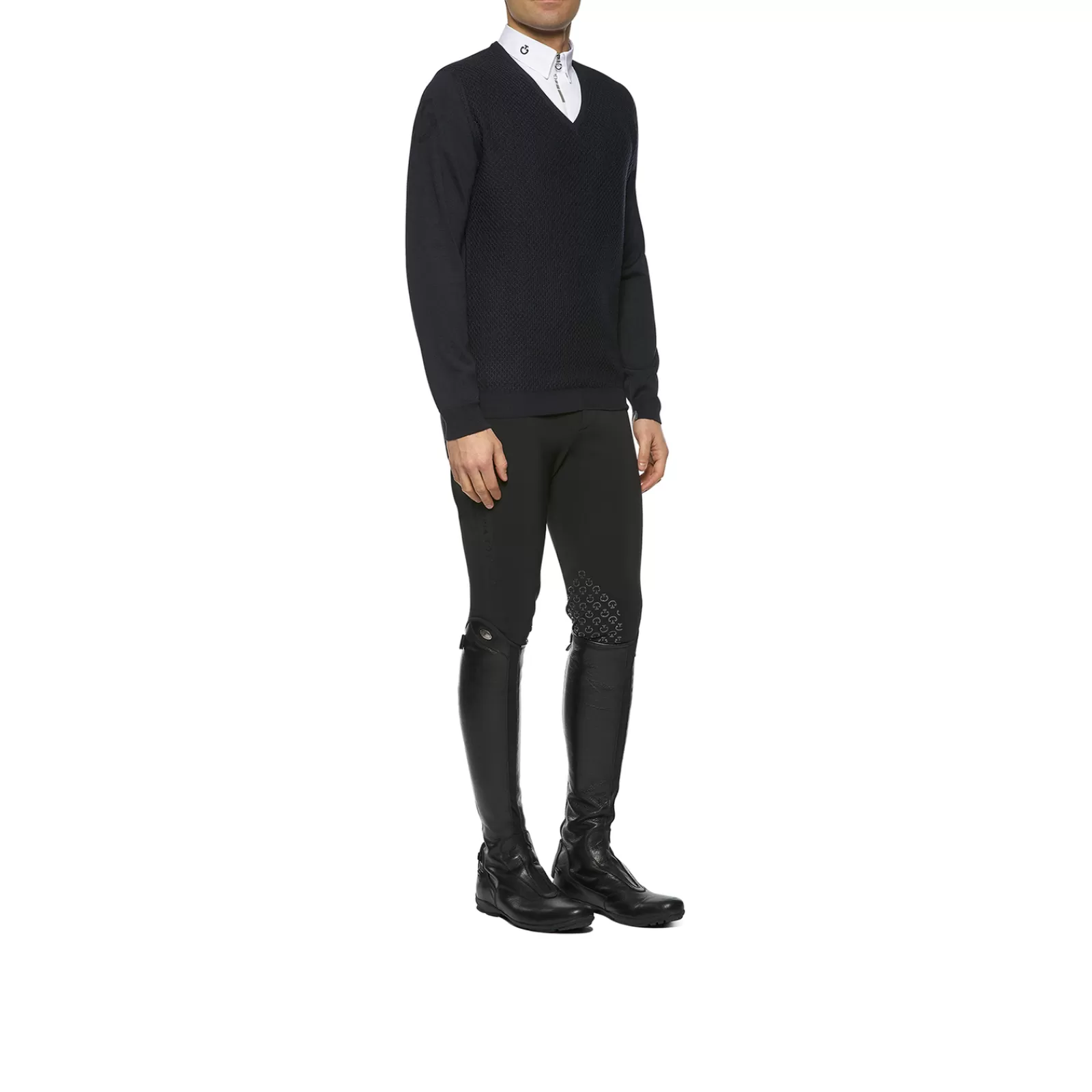 cavalleriatoscana Pull Laine Tricotee A Col En V Et Nid D'Abeille Cavalleria Toscana Pour Homme< Pulls & Sweat