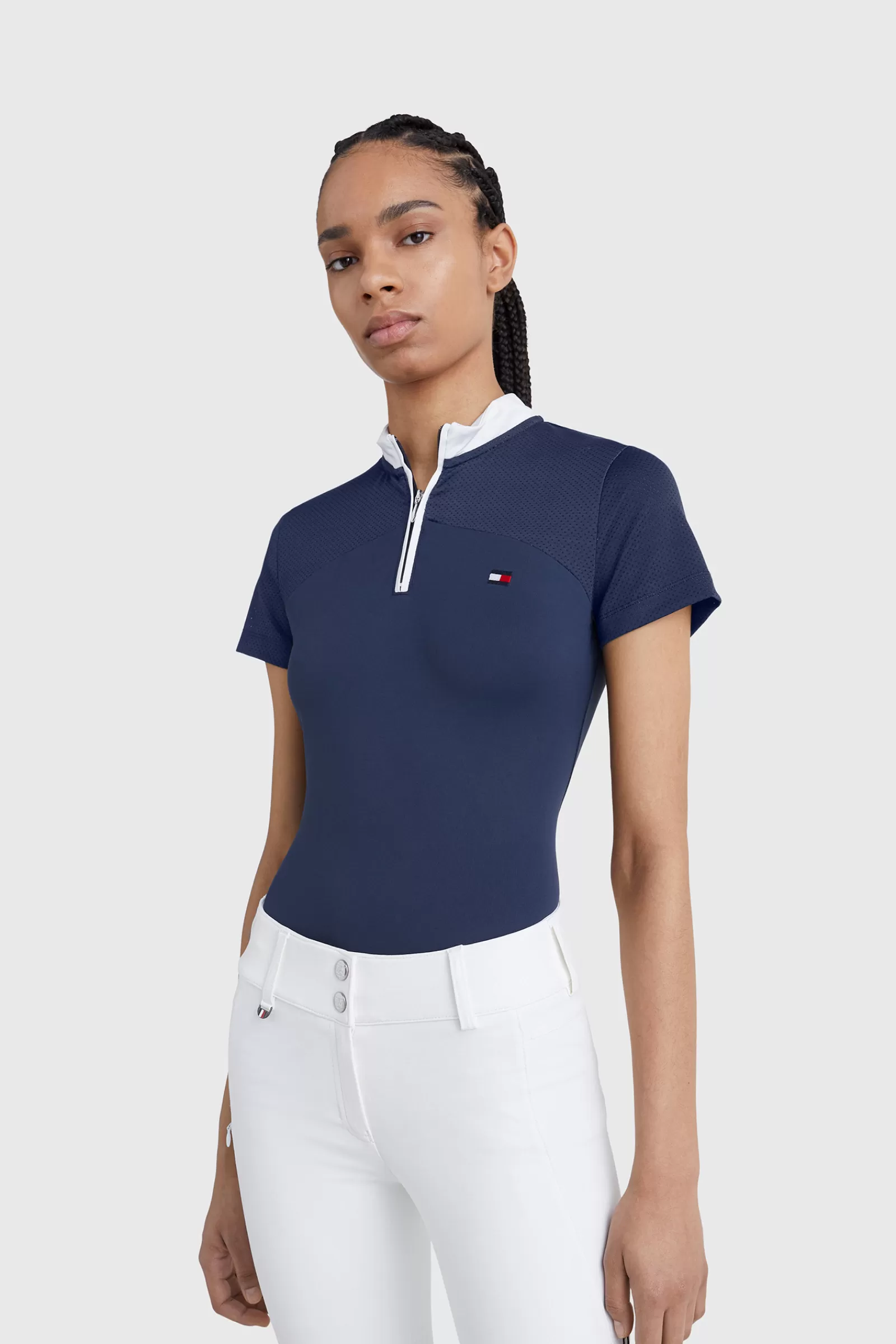 tommyhilfigerequestrian Tommy Hilfiger Equestrian Fresh Air Chemise De Concours A Manches Courtes Et Col Zippe Pour Femme< Tee Shirts & Polos