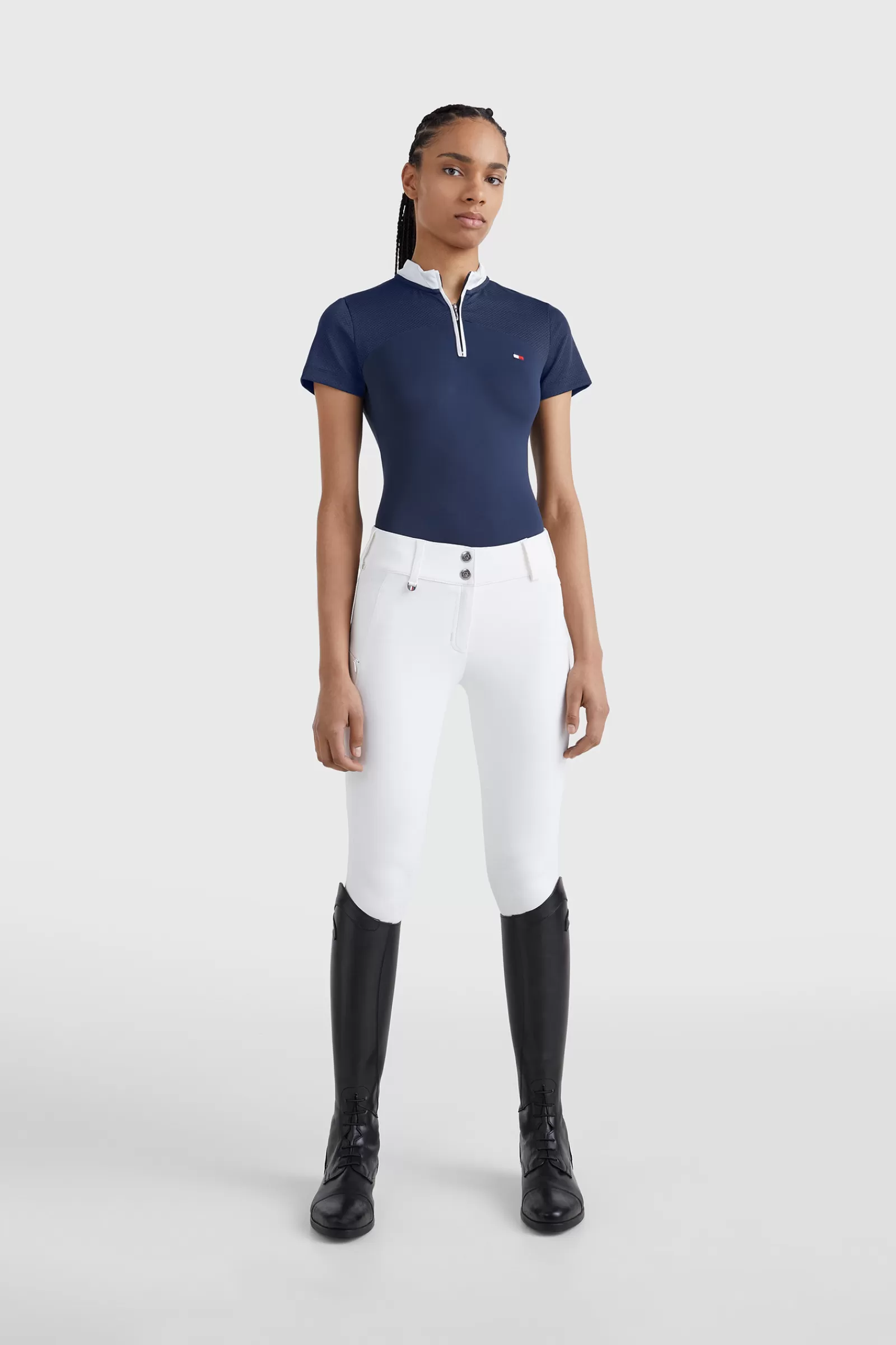tommyhilfigerequestrian Tommy Hilfiger Equestrian Fresh Air Chemise De Concours A Manches Courtes Et Col Zippe Pour Femme< Tee Shirts & Polos