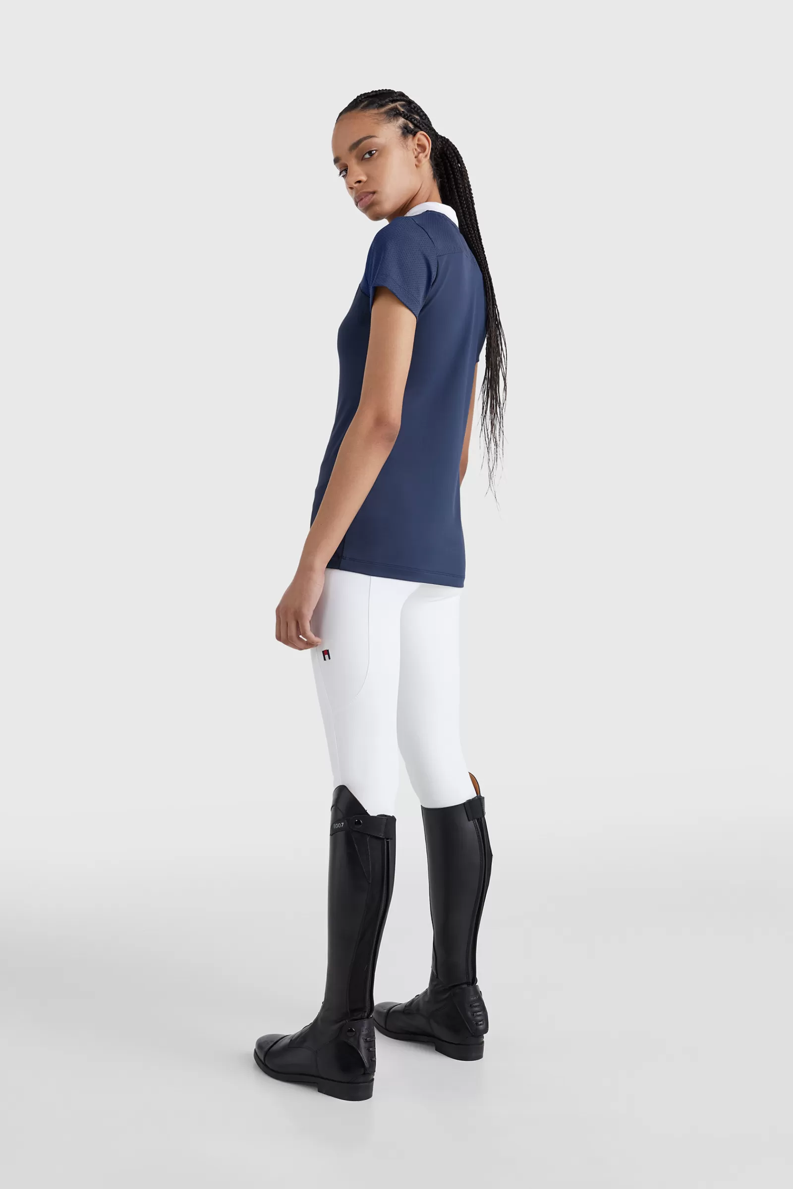 tommyhilfigerequestrian Tommy Hilfiger Equestrian Fresh Air Chemise De Concours A Manches Courtes Et Col Zippe Pour Femme< Tee Shirts & Polos